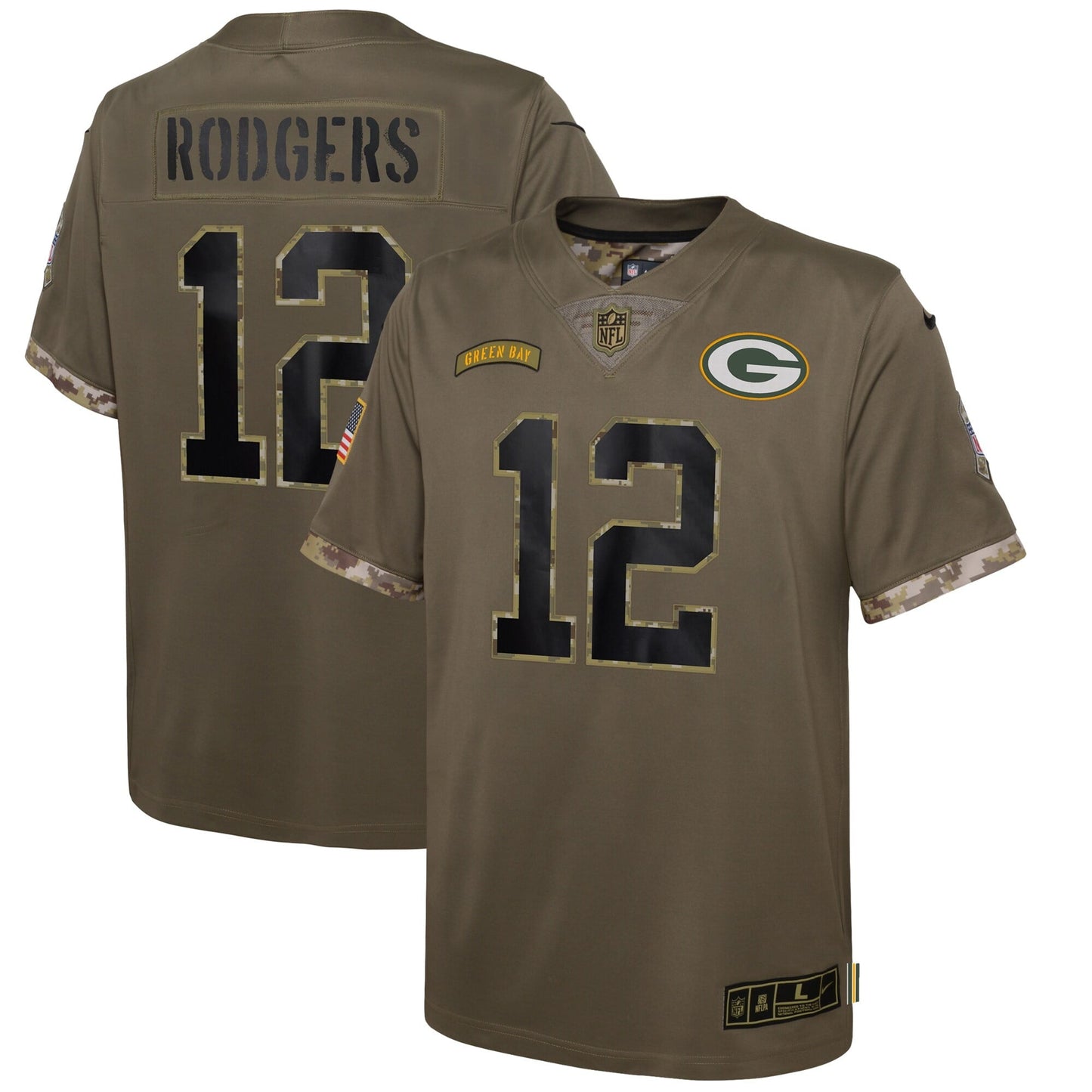 Youth Nike Aaron Rodgers Olive Green Bay Packers 2022 Salute To Service Player Limited Jersey